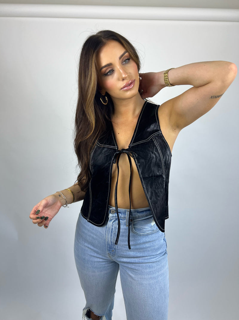 Evelyn Faux Leather Vest Top